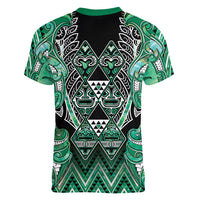 Aotearoa Ngati Awa Women V-Neck T-Shirt Maori Tribal Green Marble Paua Shell Pattern DT05 - Polynesian Pride