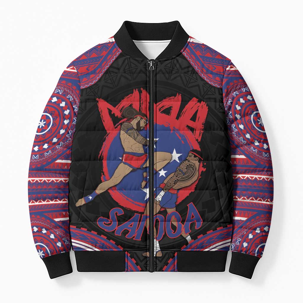 Personalised Samoa Mixed Martial Arts Bomber Puffer Jacket Flying Knee Of Samoan - Polynesian Pride