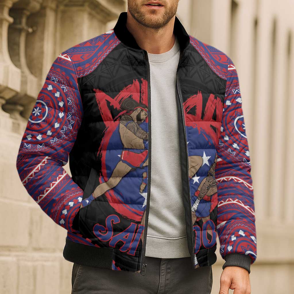 Personalised Samoa Mixed Martial Arts Bomber Puffer Jacket Flying Knee Of Samoan - Polynesian Pride