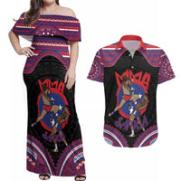 Personalised Samoa Mixed Martial Arts Couples Matching Off Shoulder Maxi Dress and Hawaiian Shirt Flying Knee Of Samoan DT05 Black - Polynesian Pride
