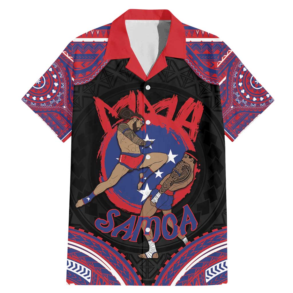 Personalised Samoa Mixed Martial Arts Family Matching Mermaid Dress and Hawaiian Shirt Flying Knee Of Samoan DT05 Dad's Shirt - Short Sleeve Black - Polynesian Pride