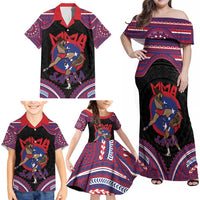 Personalised Samoa Mixed Martial Arts Family Matching Off Shoulder Maxi Dress and Hawaiian Shirt Flying Knee Of Samoan DT05 - Polynesian Pride