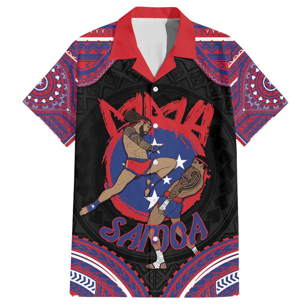 Personalised Samoa Mixed Martial Arts Family Matching Off Shoulder Maxi Dress and Hawaiian Shirt Flying Knee Of Samoan DT05 Dad's Shirt - Short Sleeve Black - Polynesian Pride