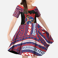 Personalised Samoa Mixed Martial Arts Family Matching Short Sleeve Bodycon Dress and Hawaiian Shirt Flying Knee Of Samoan DT05 Daughter's Dress Black - Polynesian Pride