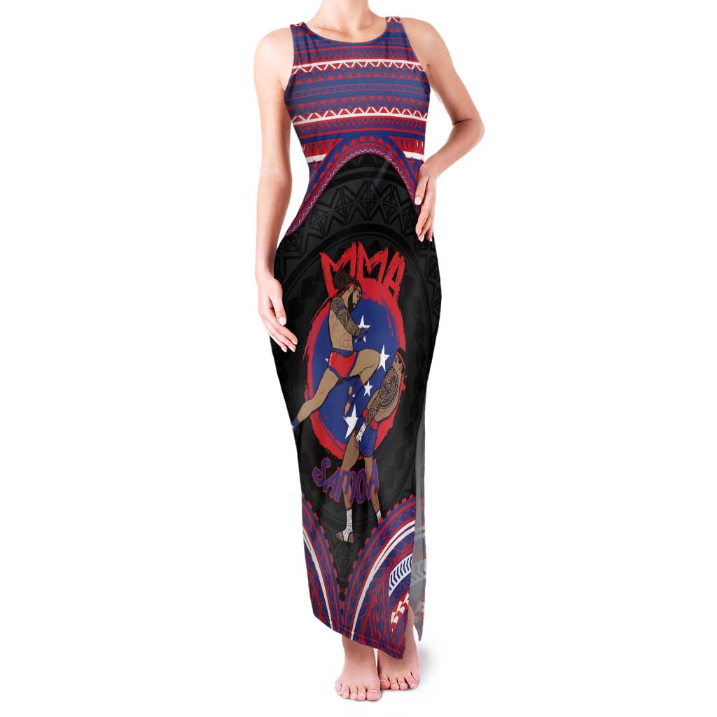 Personalised Samoa Mixed Martial Arts Family Matching Tank Maxi Dress and Hawaiian Shirt Flying Knee Of Samoan DT05 Mom's Dress Black - Polynesian Pride