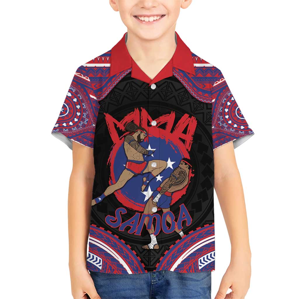 Personalised Samoa Mixed Martial Arts Family Matching Tank Maxi Dress and Hawaiian Shirt Flying Knee Of Samoan DT05 Son's Shirt Black - Polynesian Pride
