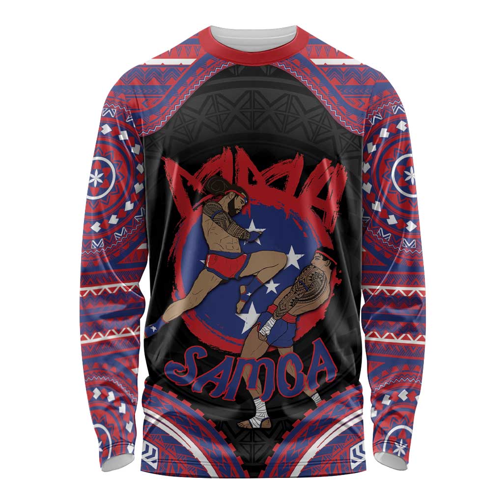 Personalised Samoa Mixed Martial Arts Long Sleeve Shirt Flying Knee Of Samoan - Polynesian Pride