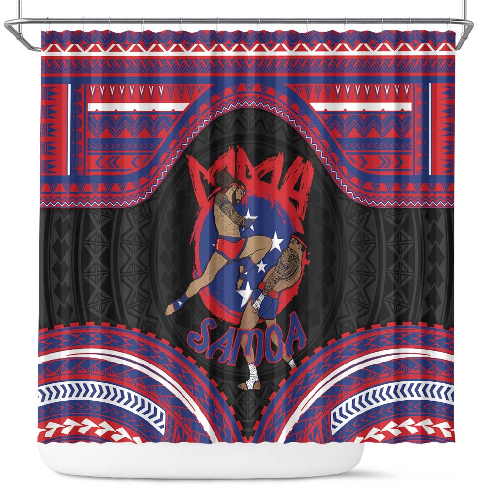Samoa Mixed Martial Arts Shower Curtain Flying Knee Of Samoan - Polynesian Pride