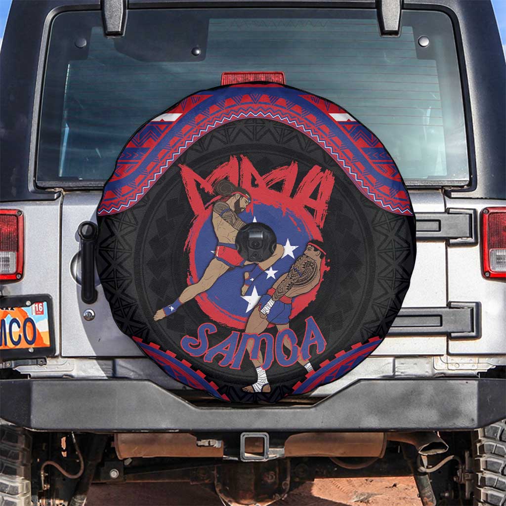 Samoa Mixed Martial Arts Spare Tire Cover Flying Knee Of Samoan DT05 Black - Polynesian Pride