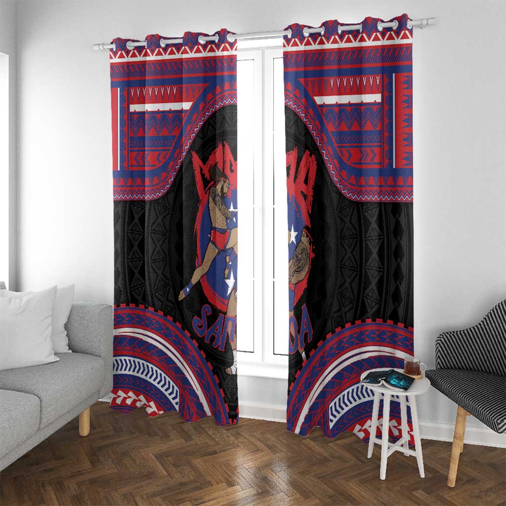 Samoa Mixed Martial Arts Window Curtain Flying Knee Of Samoan DT05 With Grommets Black - Polynesian Pride