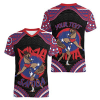 Personalised Samoa Mixed Martial Arts Women V-Neck T-Shirt Flying Knee Of Samoan - Polynesian Pride