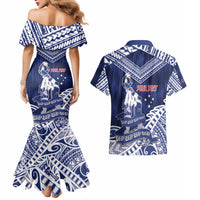 Personalised Samoa Rugby Couples Matching Mermaid Dress and Hawaiian Shirt Pacific Warrior Glory DT05 - Polynesian Pride