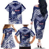 Personalised Samoa Rugby Family Matching Off The Shoulder Long Sleeve Dress and Hawaiian Shirt Pacific Warrior Glory DT05 - Polynesian Pride
