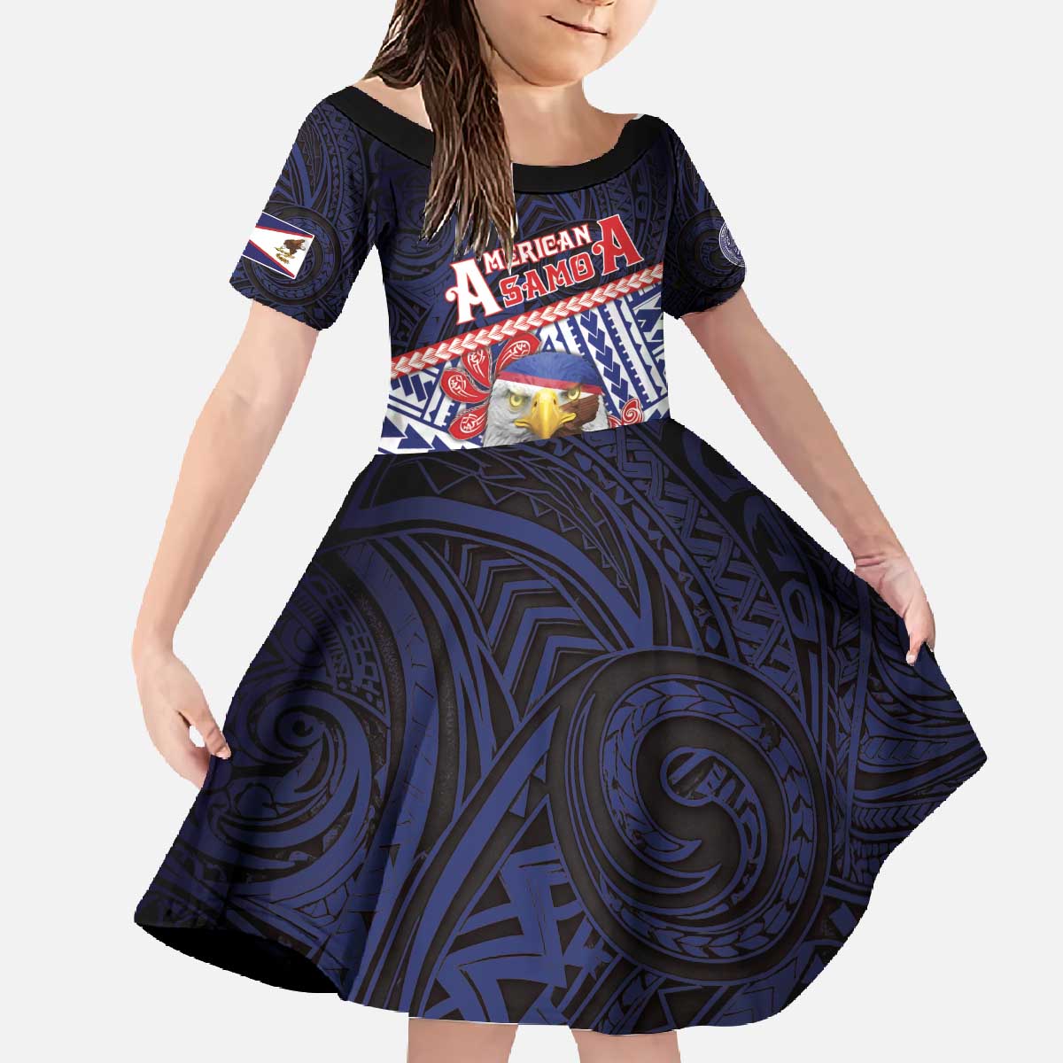 Personalized American Samoa Family Matching Off The Shoulder Long Sleeve Dress and Hawaiian Shirt Bald Eagle With Polynesian Pattern - Polynesian Pride