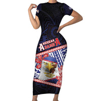 Personalized American Samoa Family Matching Short Sleeve Bodycon Dress and Hawaiian Shirt Bald Eagle With Polynesian Pattern - Polynesian Pride