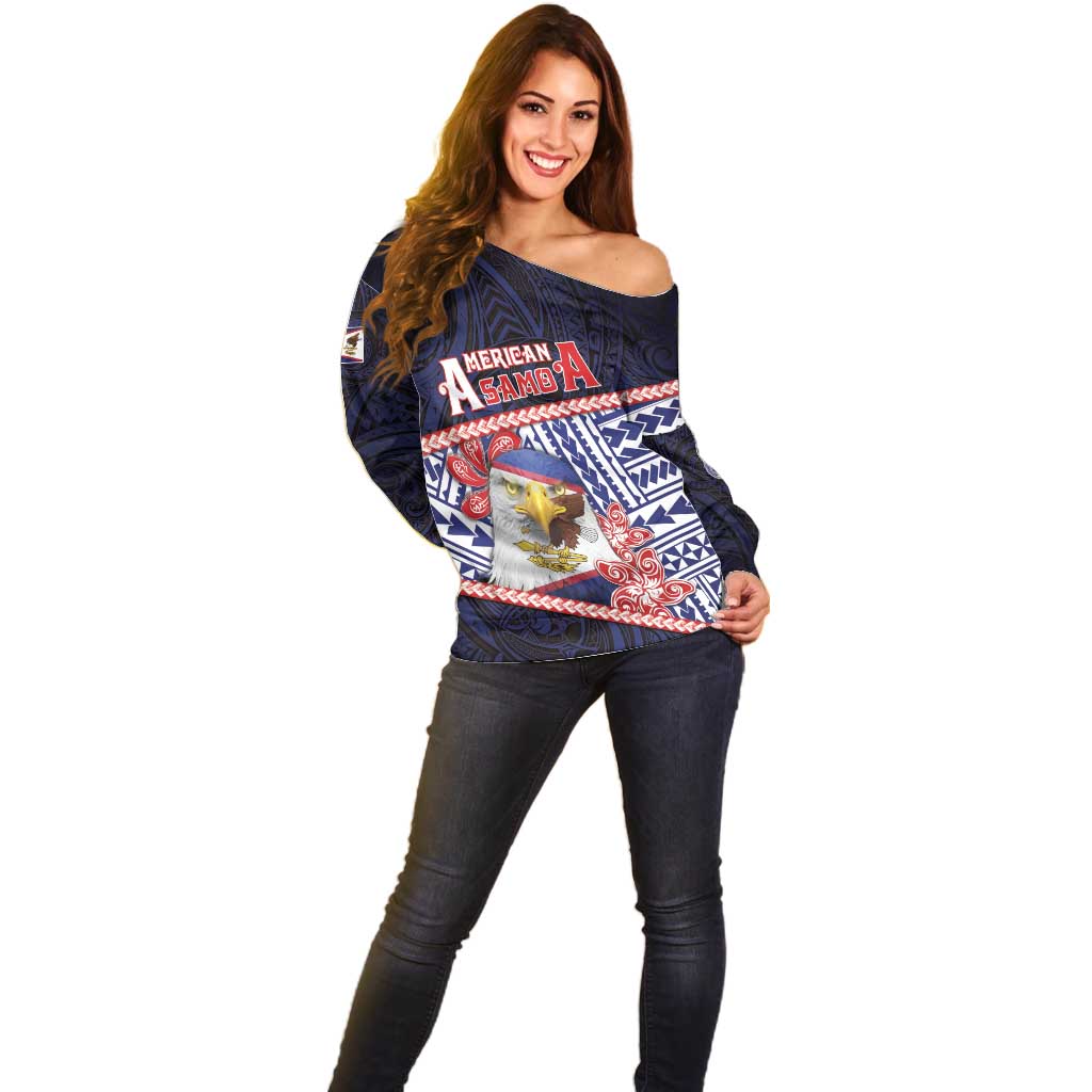 Personalized American Samoa Off Shoulder Sweater Bald Eagle With Polynesian Pattern DT05 - Polynesian Pride