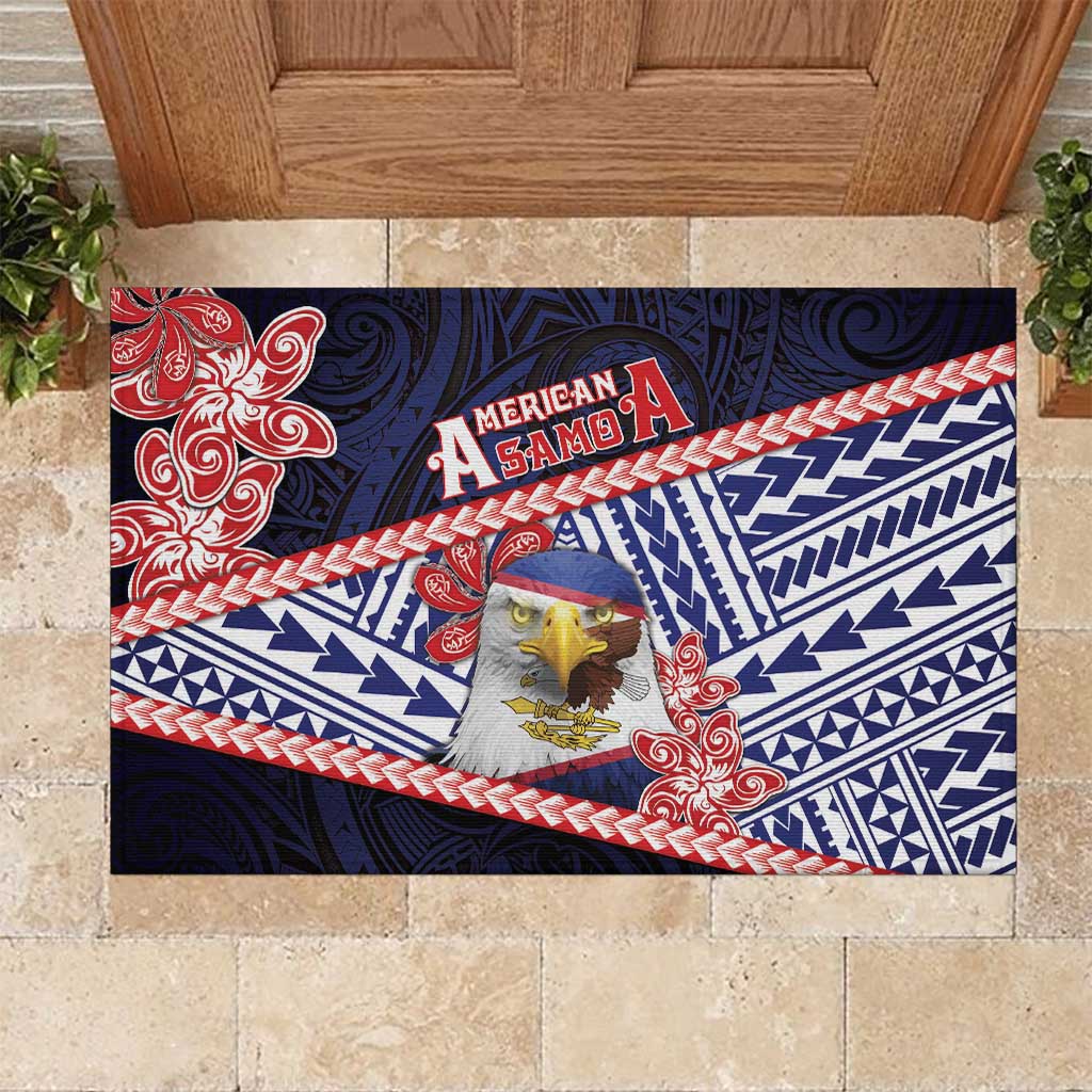 American Samoa Rubber Doormat Bald Eagle With Polynesian Pattern DT05 Navy - Polynesian Pride