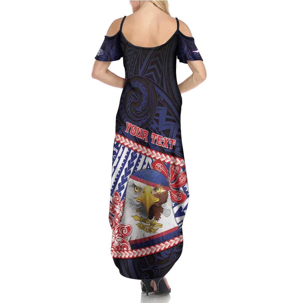 Personalized American Samoa Summer Maxi Dress Bald Eagle With Polynesian Pattern - Polynesian Pride