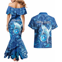 Personalised Northern Mariana Islands Couples Matching Mermaid Dress and Hawaiian Shirt Galaxy Polynesian Shark Tattoo DT05 - Polynesian Pride