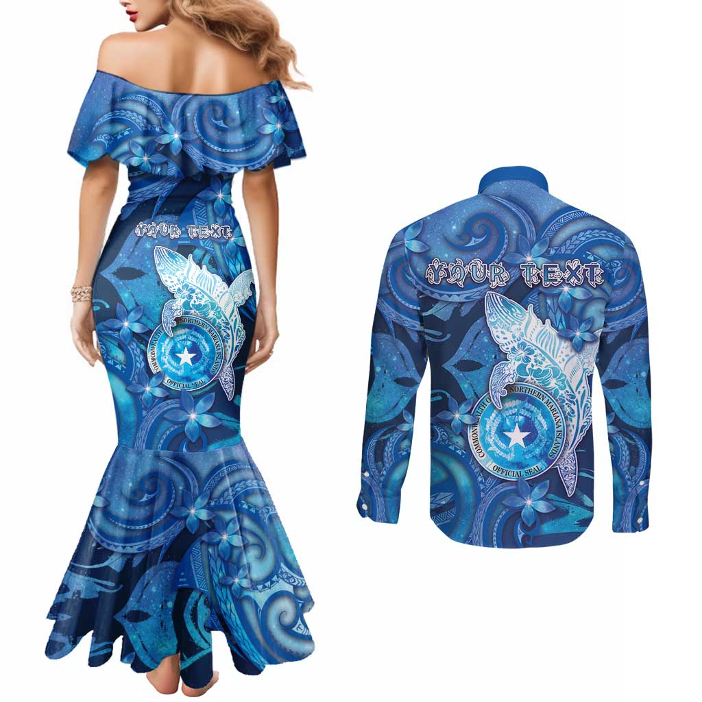 Personalised Northern Mariana Islands Couples Matching Mermaid Dress and Long Sleeve Button Shirt Galaxy Polynesian Shark Tattoo DT05 - Polynesian Pride