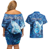 Personalised Northern Mariana Islands Couples Matching Off Shoulder Short Dress and Hawaiian Shirt Galaxy Polynesian Shark Tattoo DT05 - Polynesian Pride
