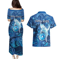 Personalised Northern Mariana Islands Couples Matching Puletasi and Hawaiian Shirt Galaxy Polynesian Shark Tattoo DT05 - Polynesian Pride