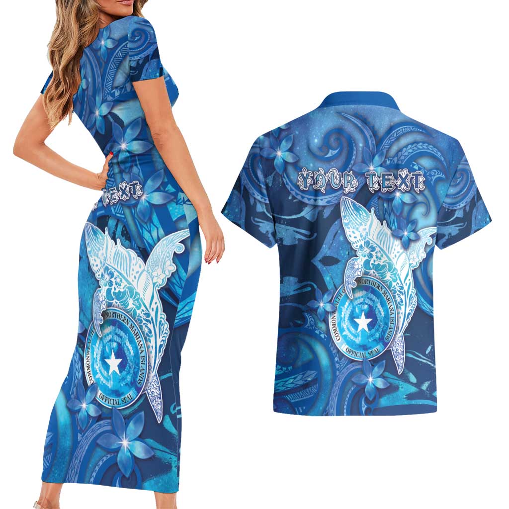 Personalised Northern Mariana Islands Couples Matching Short Sleeve Bodycon Dress and Hawaiian Shirt Galaxy Polynesian Shark Tattoo DT05 - Polynesian Pride
