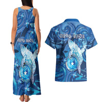 Personalised Northern Mariana Islands Couples Matching Tank Maxi Dress and Hawaiian Shirt Galaxy Polynesian Shark Tattoo DT05 - Polynesian Pride