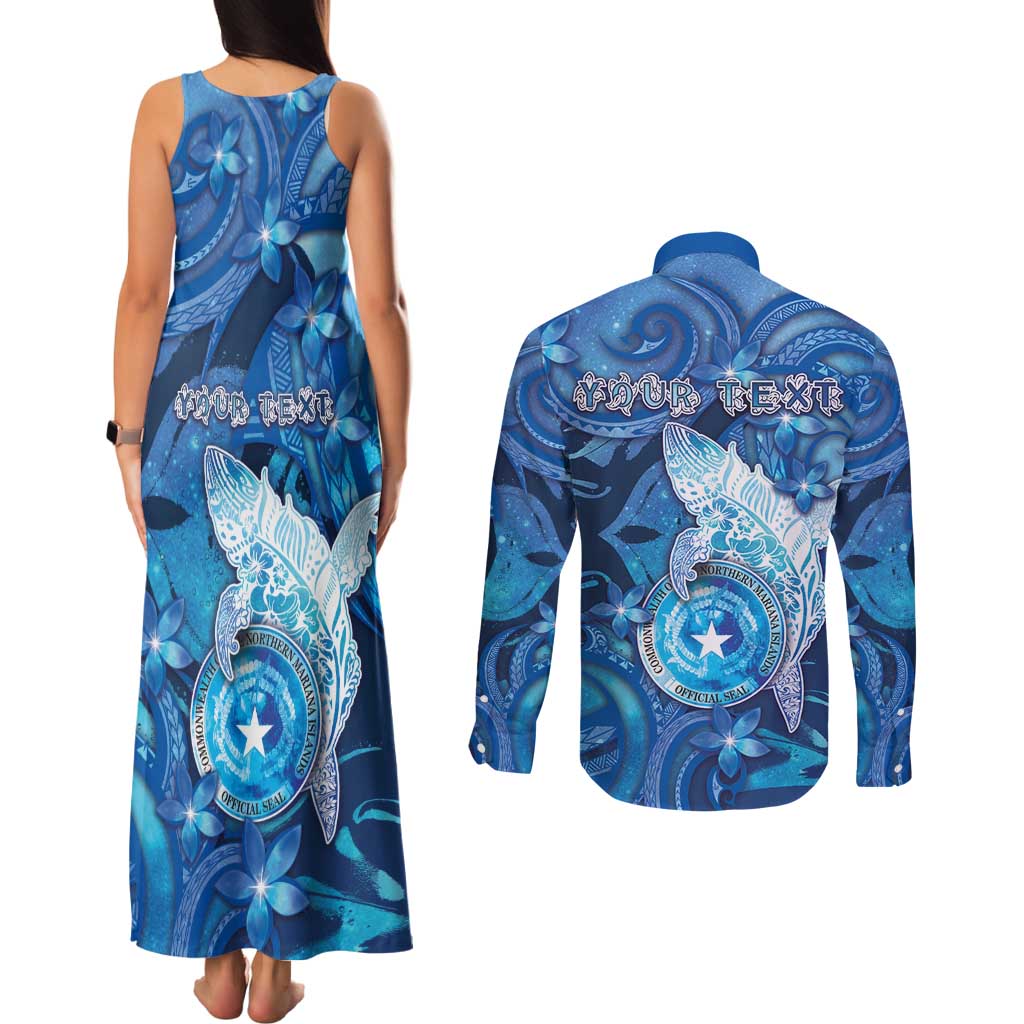 Personalised Northern Mariana Islands Couples Matching Tank Maxi Dress and Long Sleeve Button Shirt Galaxy Polynesian Shark Tattoo DT05 - Polynesian Pride