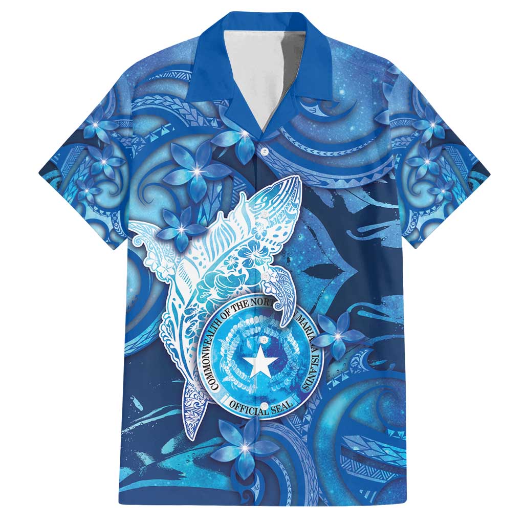 Personalised Northern Mariana Islands Family Matching Long Sleeve Bodycon Dress and Hawaiian Shirt Galaxy Polynesian Shark Tattoo DT05 Dad's Shirt - Short Sleeve Blue - Polynesian Pride