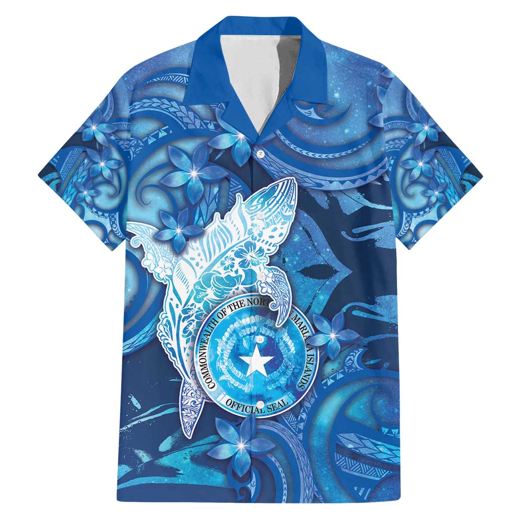 Personalised Northern Mariana Islands Family Matching Mermaid Dress and Hawaiian Shirt Galaxy Polynesian Shark Tattoo DT05 Dad's Shirt - Short Sleeve Blue - Polynesian Pride