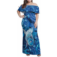 Personalised Northern Mariana Islands Family Matching Off Shoulder Maxi Dress and Hawaiian Shirt Galaxy Polynesian Shark Tattoo DT05 Mom's Dress Blue - Polynesian Pride