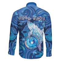 Personalised Northern Mariana Islands Family Matching Off Shoulder Short Dress and Hawaiian Shirt Galaxy Polynesian Shark Tattoo DT05 - Polynesian Pride