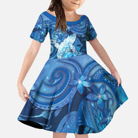 Personalised Northern Mariana Islands Family Matching Short Sleeve Bodycon Dress and Hawaiian Shirt Galaxy Polynesian Shark Tattoo DT05 Daughter's Dress Blue - Polynesian Pride