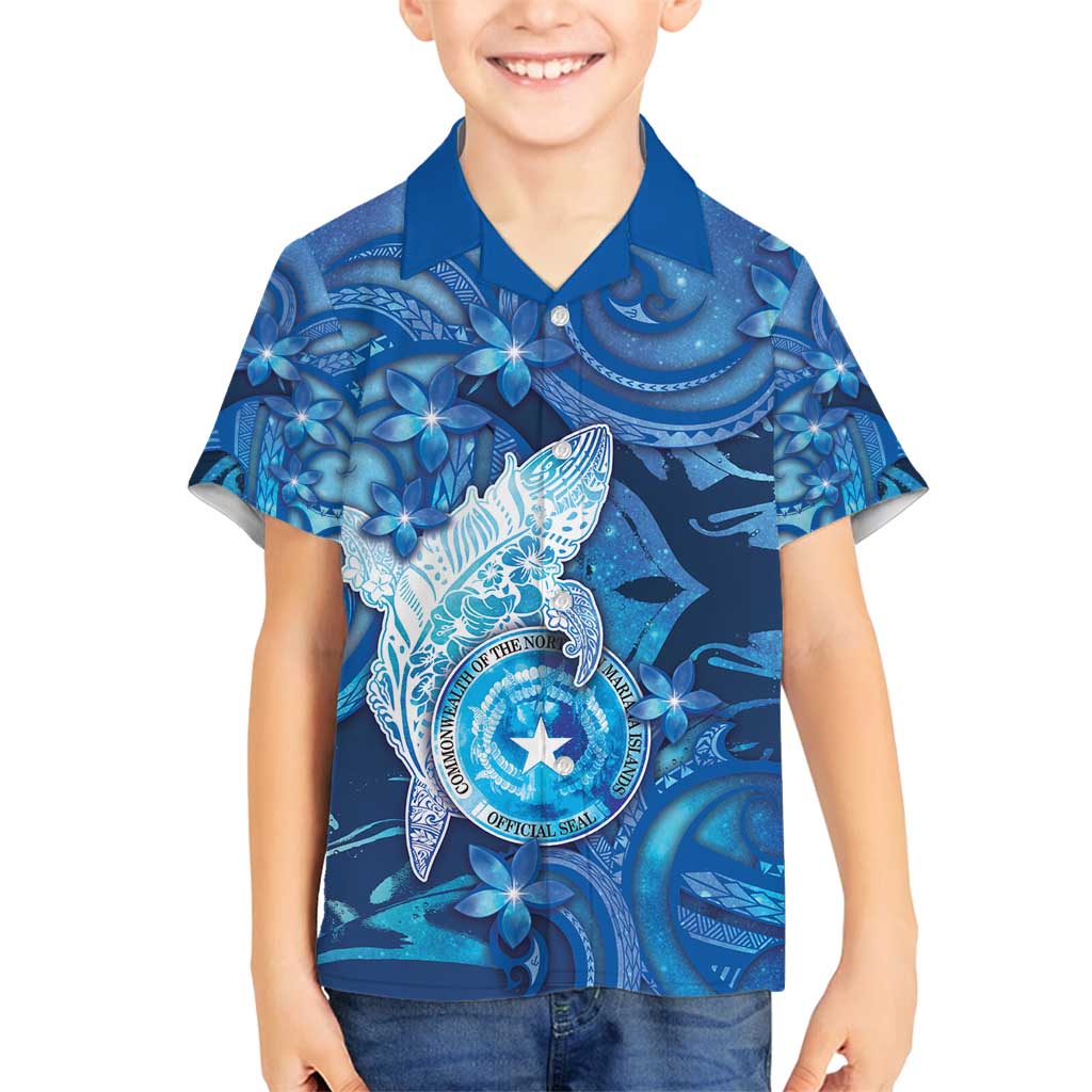 Personalised Northern Mariana Islands Family Matching Summer Maxi Dress and Hawaiian Shirt Galaxy Polynesian Shark Tattoo DT05 Son's Shirt Blue - Polynesian Pride