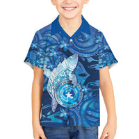 Personalised Northern Mariana Islands Family Matching Summer Maxi Dress and Hawaiian Shirt Galaxy Polynesian Shark Tattoo DT05 Son's Shirt Blue - Polynesian Pride