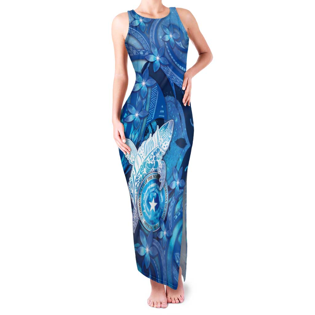 Personalised Northern Mariana Islands Family Matching Tank Maxi Dress and Hawaiian Shirt Galaxy Polynesian Shark Tattoo DT05 Mom's Dress Blue - Polynesian Pride