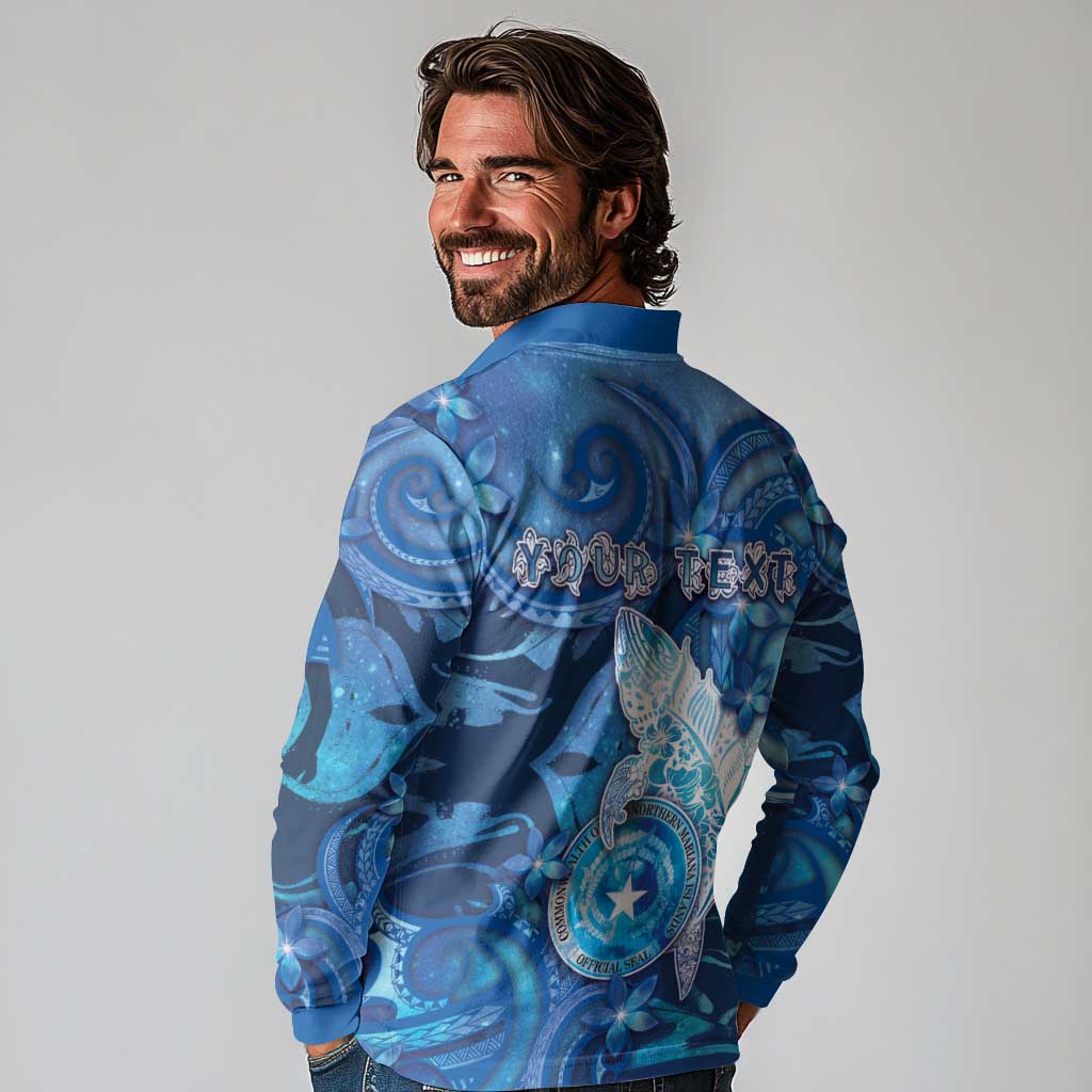Personalised Northern Mariana Islands Long Sleeve Polo Shirt Galaxy Polynesian Shark Tattoo - Polynesian Pride