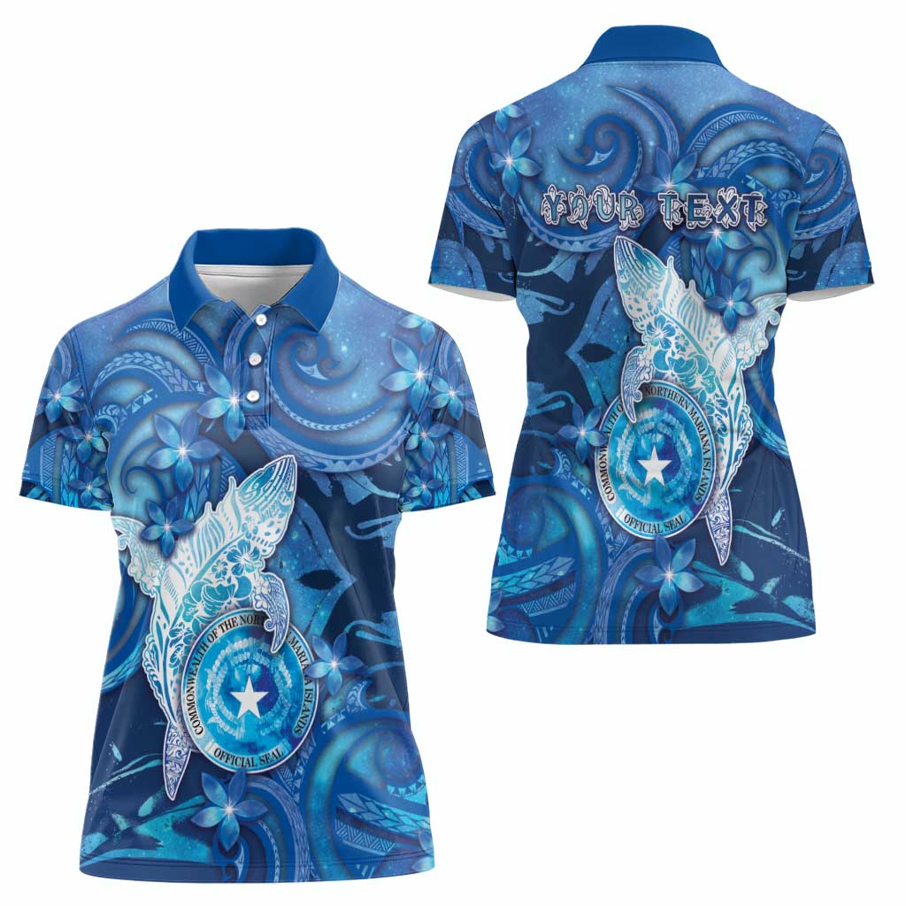 Personalised Northern Mariana Islands Women Polo Shirt Galaxy Polynesian Shark Tattoo - Polynesian Pride