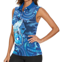 Personalised Northern Mariana Islands Women Sleeveless Polo Shirt Galaxy Polynesian Shark Tattoo DT05 - Polynesian Pride