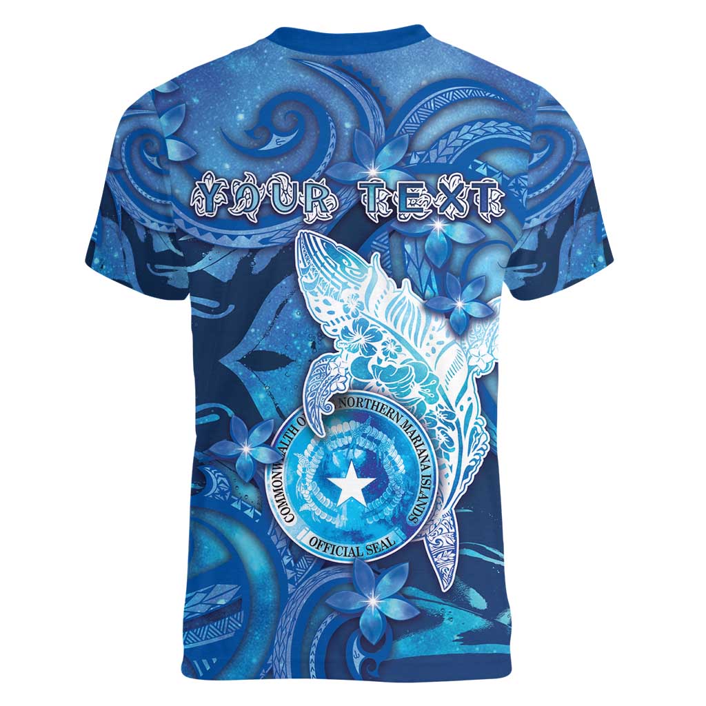 Personalised Northern Mariana Islands Women V-Neck T-Shirt Galaxy Polynesian Shark Tattoo DT05 - Polynesian Pride