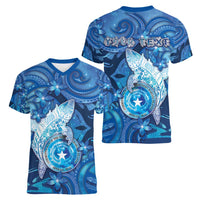 Personalised Northern Mariana Islands Women V-Neck T-Shirt Galaxy Polynesian Shark Tattoo DT05 - Polynesian Pride