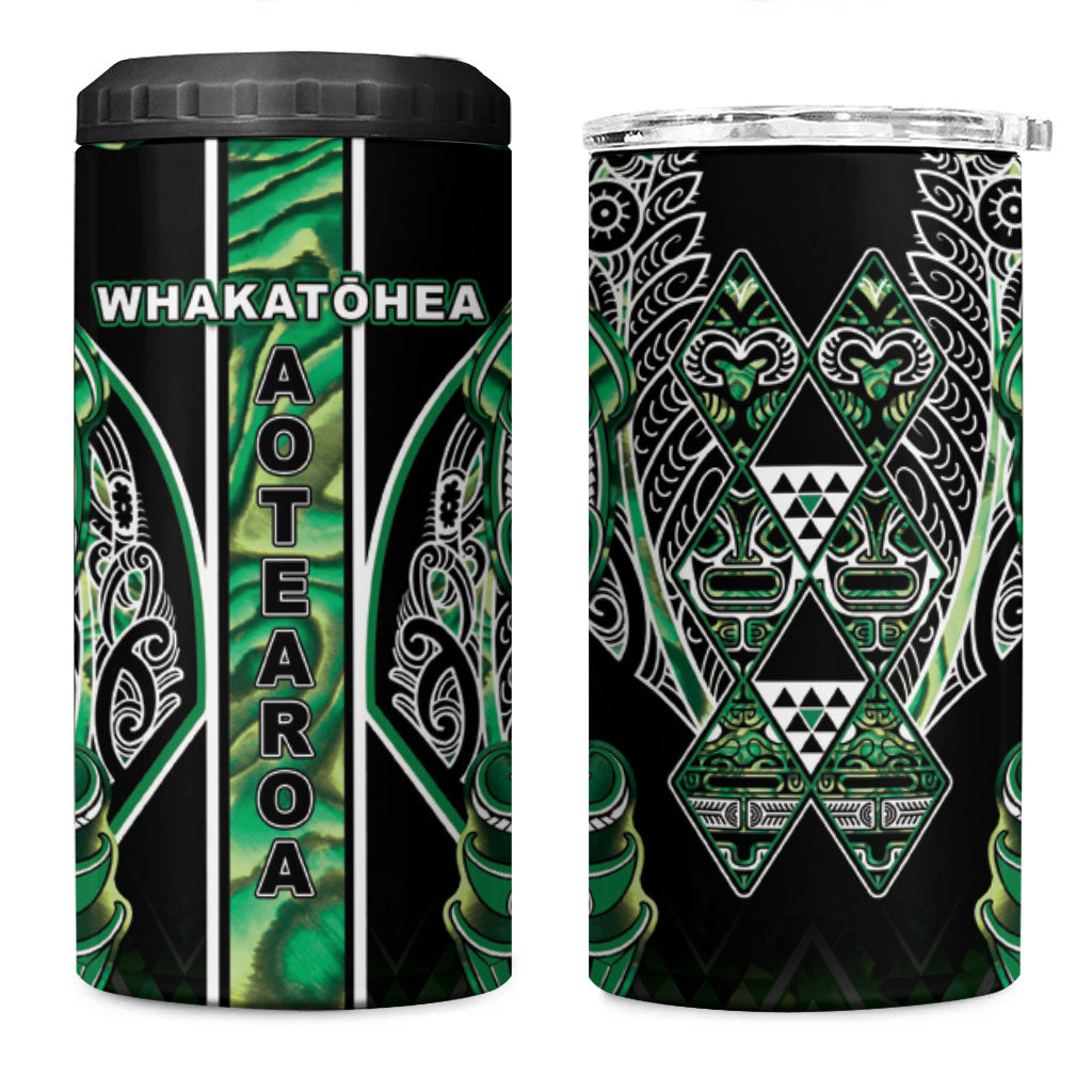 Aotearoa Whakatohea 4 in 1 Can Cooler Tumbler Maori Tribal Green Abalone Paua Shell Pattern DT05 One Size: 16 oz Green - Polynesian Pride