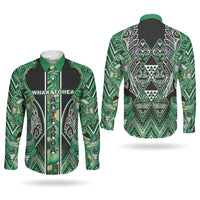Aotearoa Whakatohea Couples Matching Mermaid Dress and Long Sleeve Button Shirt Maori Tribal Green Abalone Paua Shell Pattern DT05 - Polynesian Pride