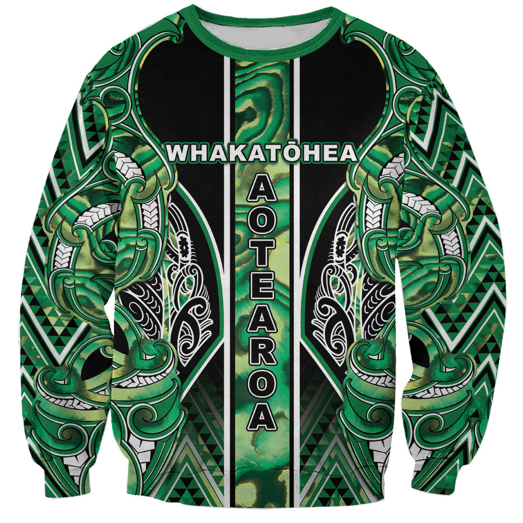 Aotearoa Whakatohea Sweatshirt Maori Tribal Green Abalone Paua Shell Pattern