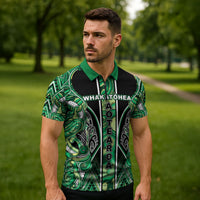 Aotearoa Whakatohea Zipper Polo Shirt Maori Tribal Green Abalone Paua Shell Pattern DT05 - Polynesian Pride