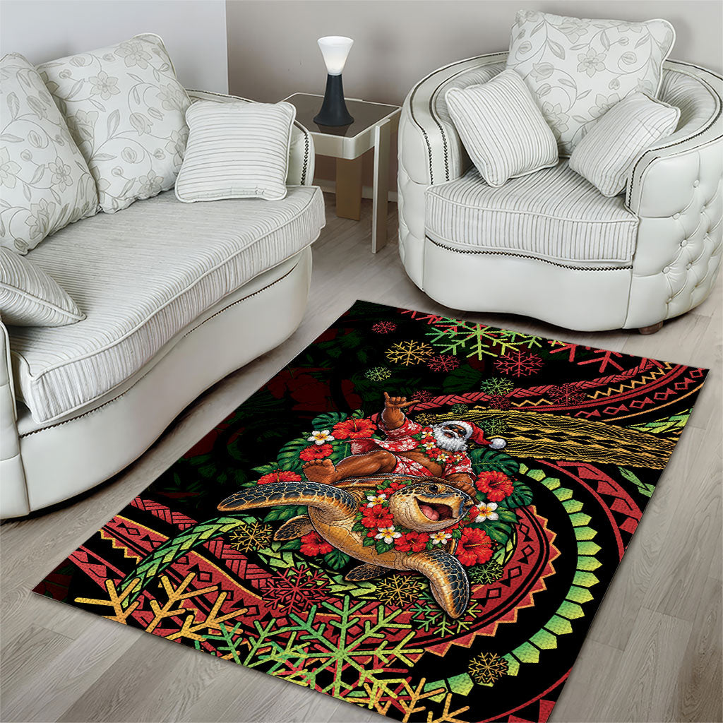 Hawaii Christmas Area Rug Aloha Santa Riding Honu DT05 - Polynesian Pride