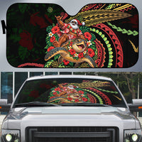 Hawaii Christmas Auto Sun Shade Aloha Santa Riding Honu DT05 Black - Polynesian Pride