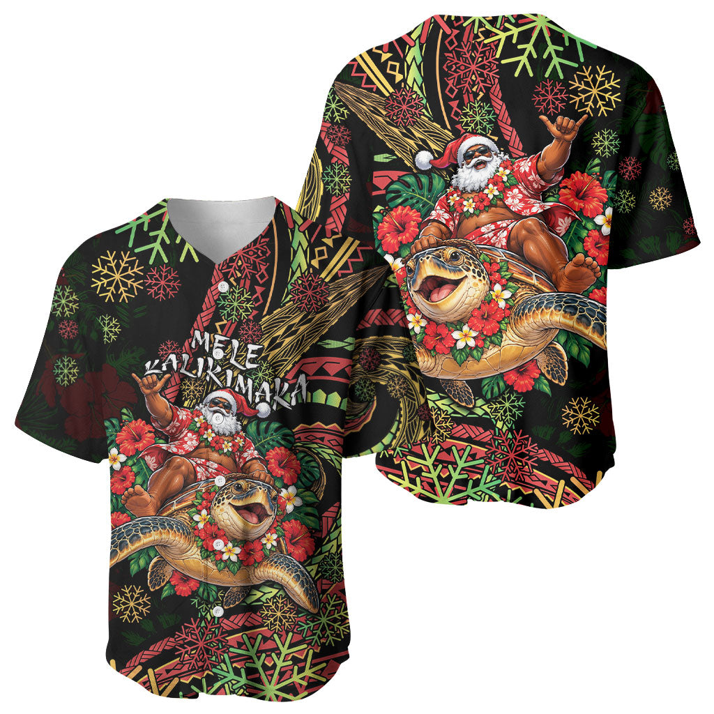 Hawaii Christmas Baseball Jersey Aloha Santa Riding Honu DT05 - Polynesian Pride