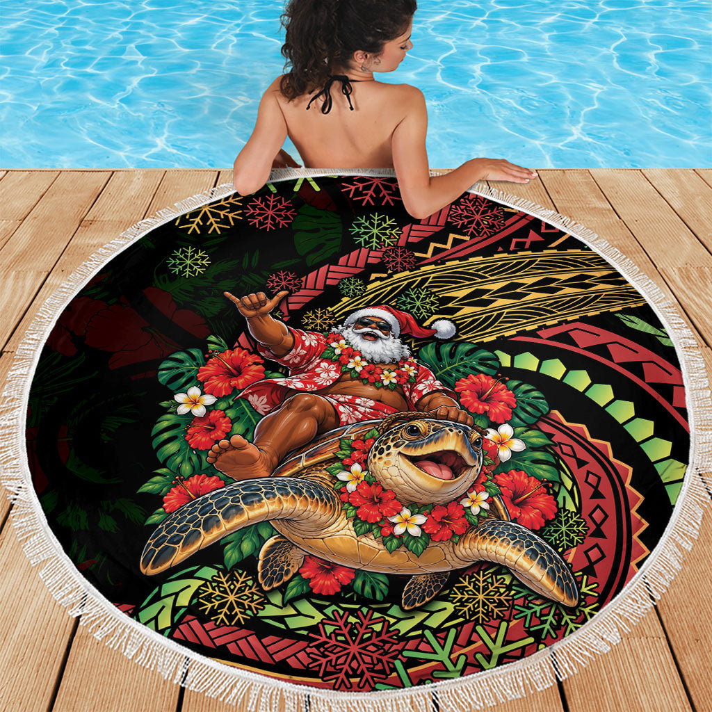Hawaii Christmas Beach Blanket Aloha Santa Riding Honu DT05 - Polynesian Pride